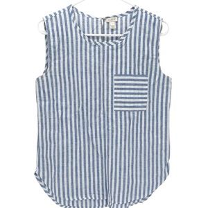 J Crew Women's Linen Blend Striped Shell Tank Top Sleeveless Shirt Blue Size 0